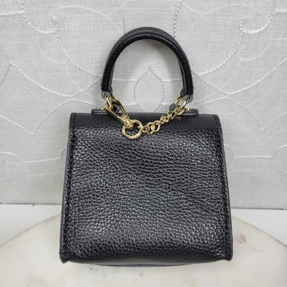 Vintage Italian Mini Black Leather Top Handle Bag Gold Buckle Made in Italy - Picture 5 of 16